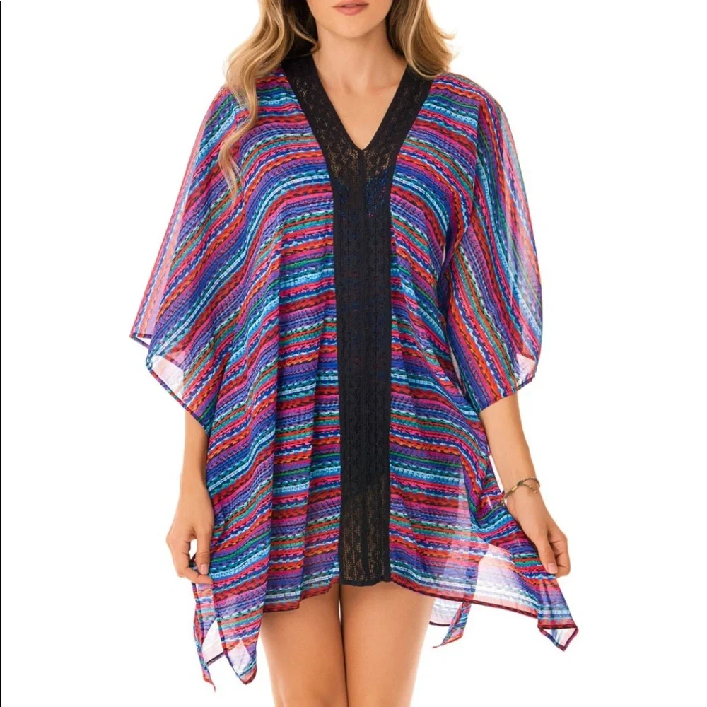 NWT Miraclesuit Swim Coverup Caftan Rainbow Stripe